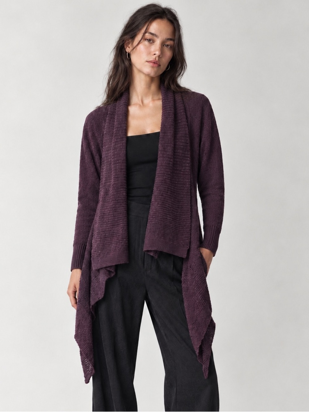 ARITZIA Wilfred Waterfall Draped Cardigan *LINEN COTTON* - Purple/Plum - SMALL
